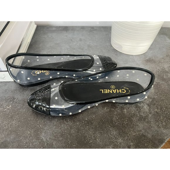 CHANEL CC Logo Clear PVC Pearl Flats 37.5 - Picture 7 of 8